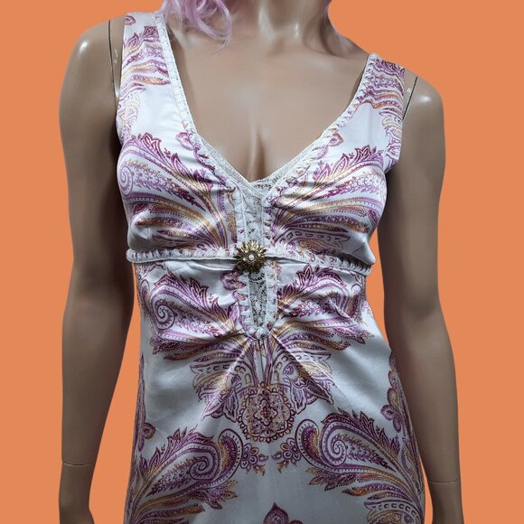 90s Y2K Silk Slip Dress Size S US 2 Paisley Print Ebène by Patrick Assuline - Picture 3 of 12